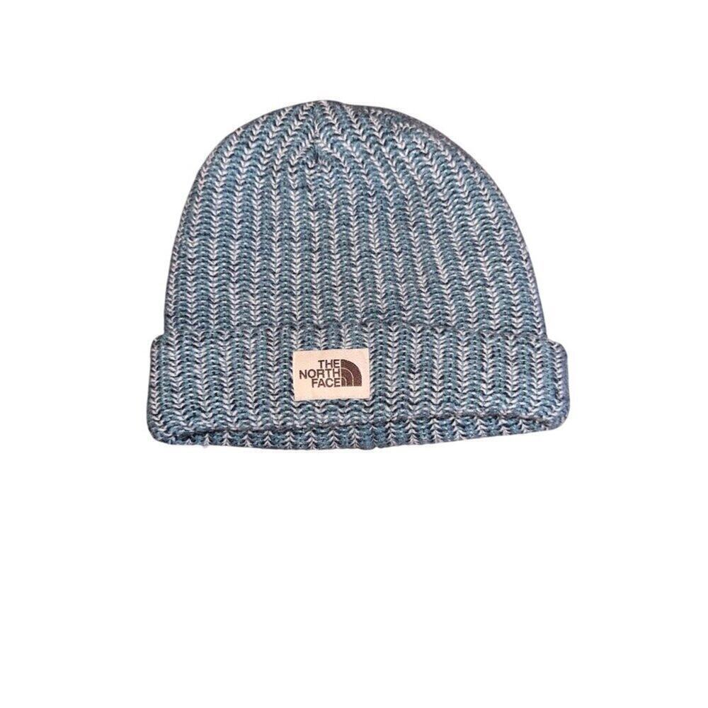 The North Face Blue & White Knit Beanie With Fleece Lining One Size
